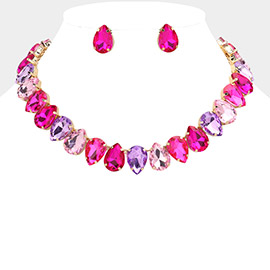 Teardrop Stone Cluster Link Evening Necklace