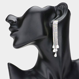 Teardrop Pearl Tip Rhinestone Paved Fringe Evening Earrings