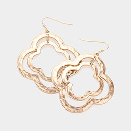 Hammered Metal Quatrefoil Dangle Earrings