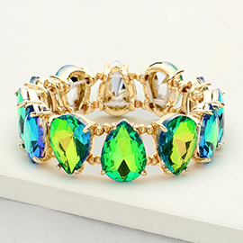 Teardrop Glass Stone Cluster Stretch Evening Bracelet