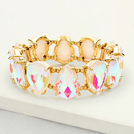 Teardrop Glass Stone Cluster Stretch Evening Bracelet