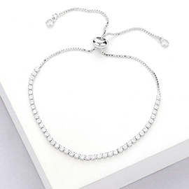 Stainless Steel CZ Stone Tennis Chain Pull Tie Adjustable Bracelet