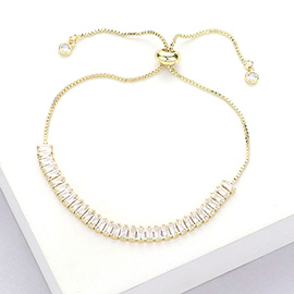 Stainless Steel Baguette CZ Stone Tennis Chain Pull Tie Adjustable Bracelet