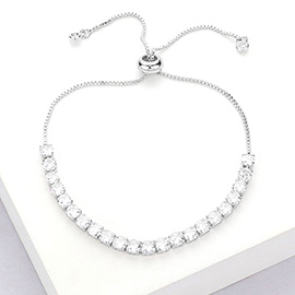 Stainless Steel Round CZ Stone Tennis Chain Pull Tie Adjustable Bracelet
