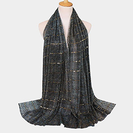 Sheer Solid Color Sparkling Metallic Line Patterned Lightweight Scarf / Shawl