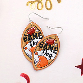 GAME DAY Message Faux Leather Embossed Football Dangle Earrings