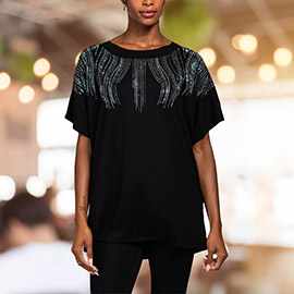 Bling Studded Abstract Line Printed Half Sleeve Top