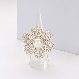Pearl Pointed Stone Paved Flower Stretch Ring