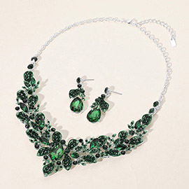 Teardrop Stone Cluster Pointed Leaf Vine Evening Necklace