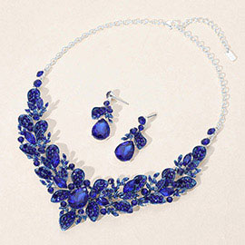 Teardrop Stone Cluster Pointed Leaf Vine Evening Necklace