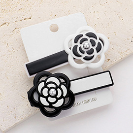 2PCS - Pearl Pointed Celluloid Acetate Flower Alligator Snap Hair Clips
