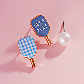 3Pairs - Enamel Pickleball Paddle Pearl Stud Earring Set