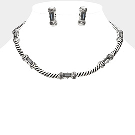 Rectangle Stone Pointed Antique Metal Rope Necklace