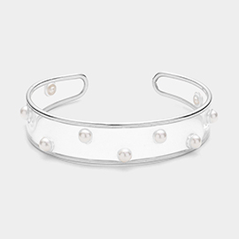 Pearl Pointed Transparent Cuff Bracelet
