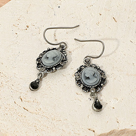 Crystal Pointed Oval Cameo Dangle Earrings