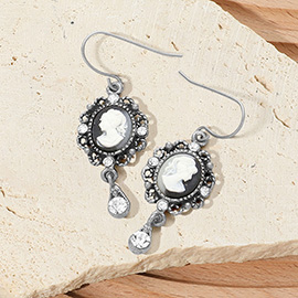 Crystal Pointed Oval Cameo Dangle Earrings