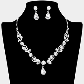 Teardrop Pendant Flower Pointed Rhinestone Paved Necklace