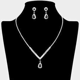 Teardrop Stone Pointed Pendant Rhinestone Paved Necklace