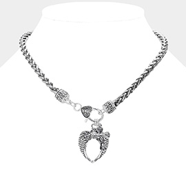 Antique Metal Wing Cross Pendant Necklace