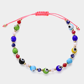 Evil Eye Beaded Adjustable Cinch Pull Tie Bracelet