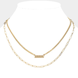 Metal Bar Pointed Double Layere Necklace
