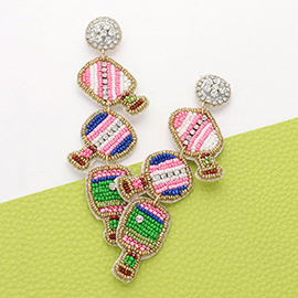 Seed Beaded Pickleball Paddle Link Dropdown Dangle Earrings