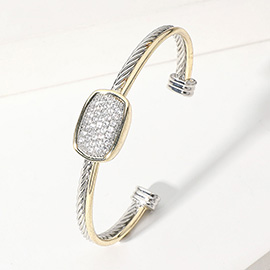 CZ Stone Paved Oval Pointed Two Tone Cuff Bracelet