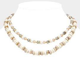 Wood Faceted Beaded Layered Necklace