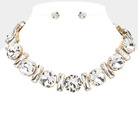 Round Bar Glass Stone Cluster Link Evening Necklace