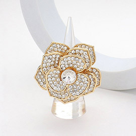 Round Stone Centered Rhinestone Paved Flower Stretch Ring