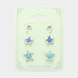 3Pairs - Dolphin Starfish Sea Turtle Stud Earrings Set