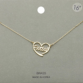 Brass Metal Football Heart Pendant Necklace