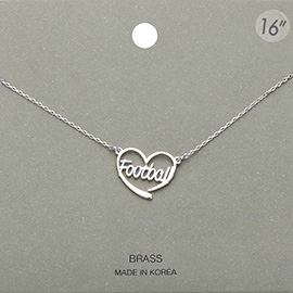 Brass Metal Football Heart Pendant Necklace