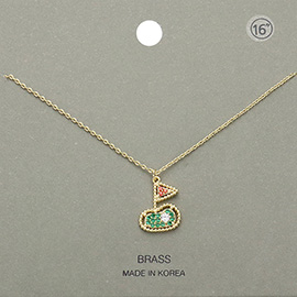 Stone Paved Gold Hole in One Pendant Necklace