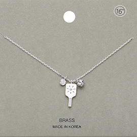 Stone Pointed Metal Pickleball Paddle Pendant Necklace
