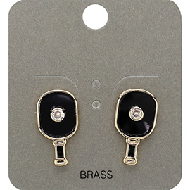 Stone Pointed Enamel Pickleball Paddle Stud Earrings