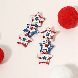 Glittered American USA Flag Triple Star Link Earrings