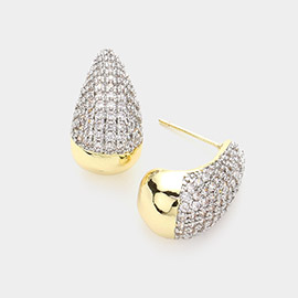 14K Gold Plated Two Tone CZ Stone Paved Teardrop Stud Earrings