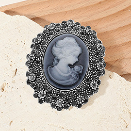 Rhinestone Paved Embellished Cameo Pointed Pin Brooch