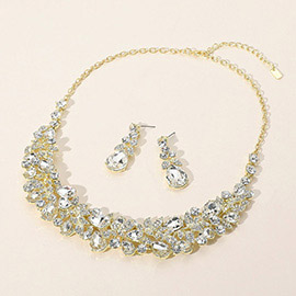 Teardrop Stone Cluster Embellished Evening Necklace