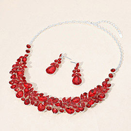 Teardrop Stone Cluster Embellished Evening Necklace