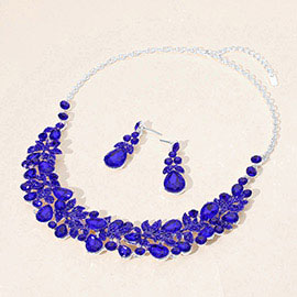 Teardrop Stone Cluster Embellished Evening Necklace