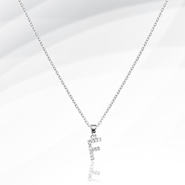 -F- Stainless Steel CZ Stone Paved Initial Monogram Pendant Necklace