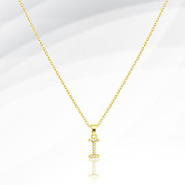 -I- Stainless Steel CZ Stone Paved Monogram Pendant Necklace