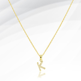 -K- Stainless Steel CZ Stone Paved Initial Monogram Pendant Necklace