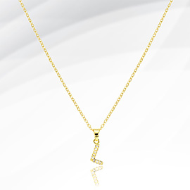 -L- Stainless Steel CZ Stone Paved Initial Monogram Pendant Necklace