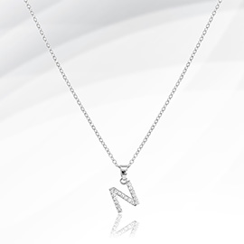 -N- Stainless Steel CZ Stone Paved Initial Monogram Pendant Necklace