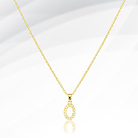 -O- Stainless Steel CZ Stone Paved Initial Monogram Pendant Necklace