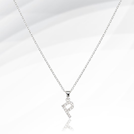 -P- Stainless Steel CZ Stone Paved Initial Monogram Pendant Necklace
