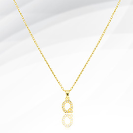 -Q- Stainless Steel CZ Stone Paved Initial Monogram Pendant Necklace